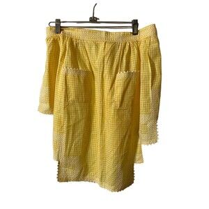 5680 Women's Vintage Yellow Gingham Half Apron with 2 pockets brick brack